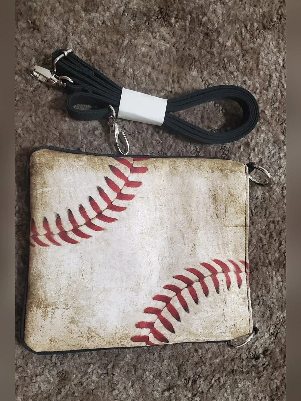Vintage Baseball Print Crossbody Purse with Strap